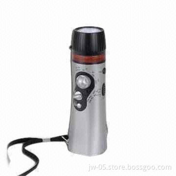 Emergency Dynamo Flashlight with AM/FM Radio, Alarm Siren Clock and Mobile Charger